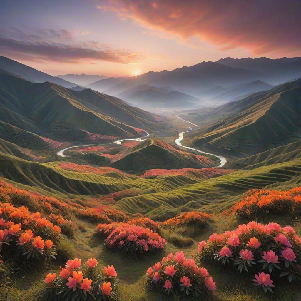 Sunrise Over Dzükou Valley, Nagaland in Hyperrealism