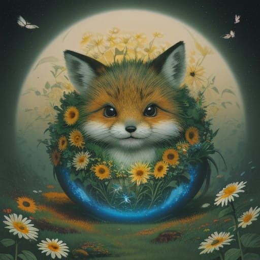 Whimsical Alien Critter Basks in Sunlit Meadow