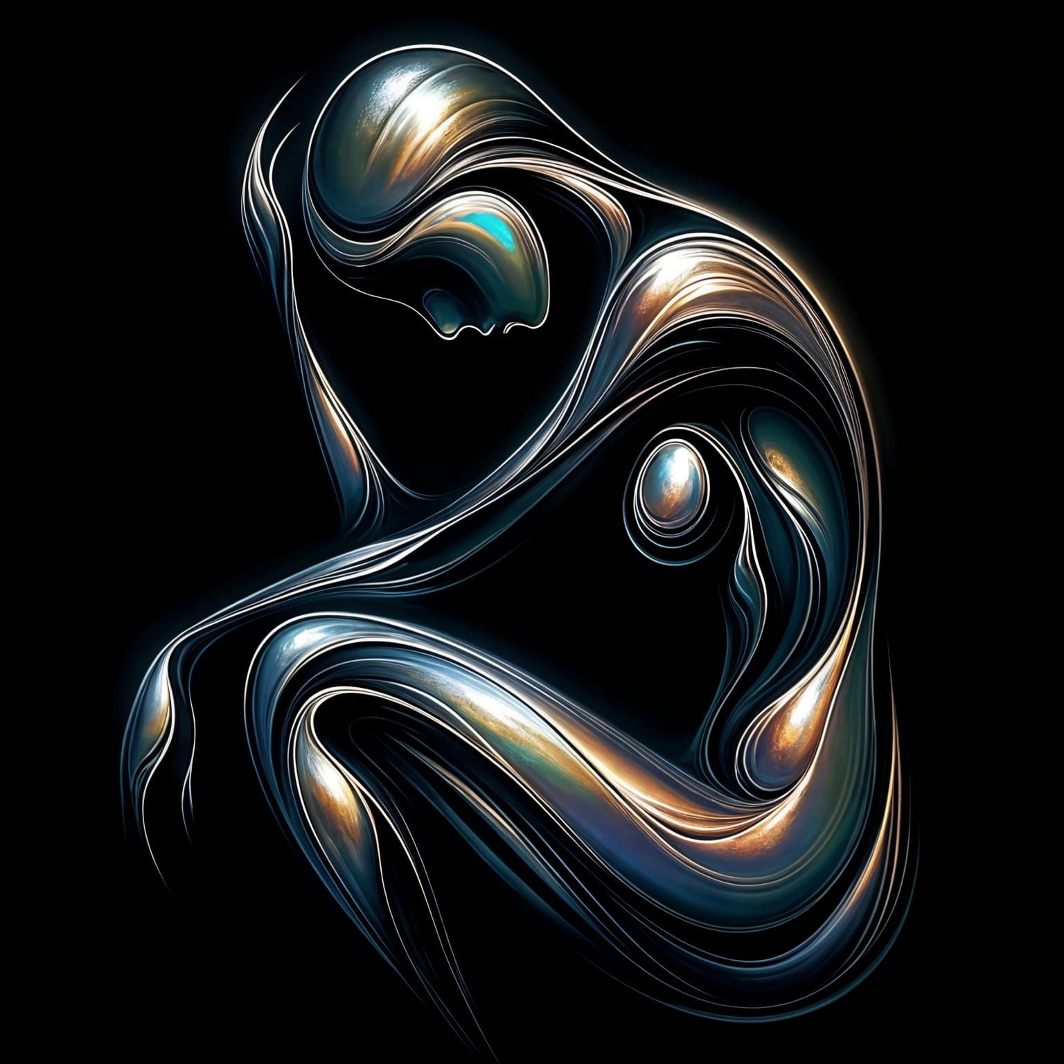 Iridescent Abstract Figure in Sorrowful Pose