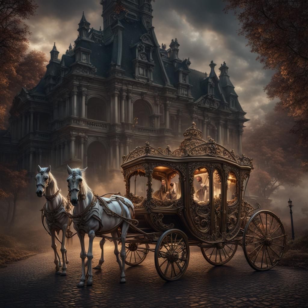 Skeleton Wedding Carriage in Dark Fantasy Style