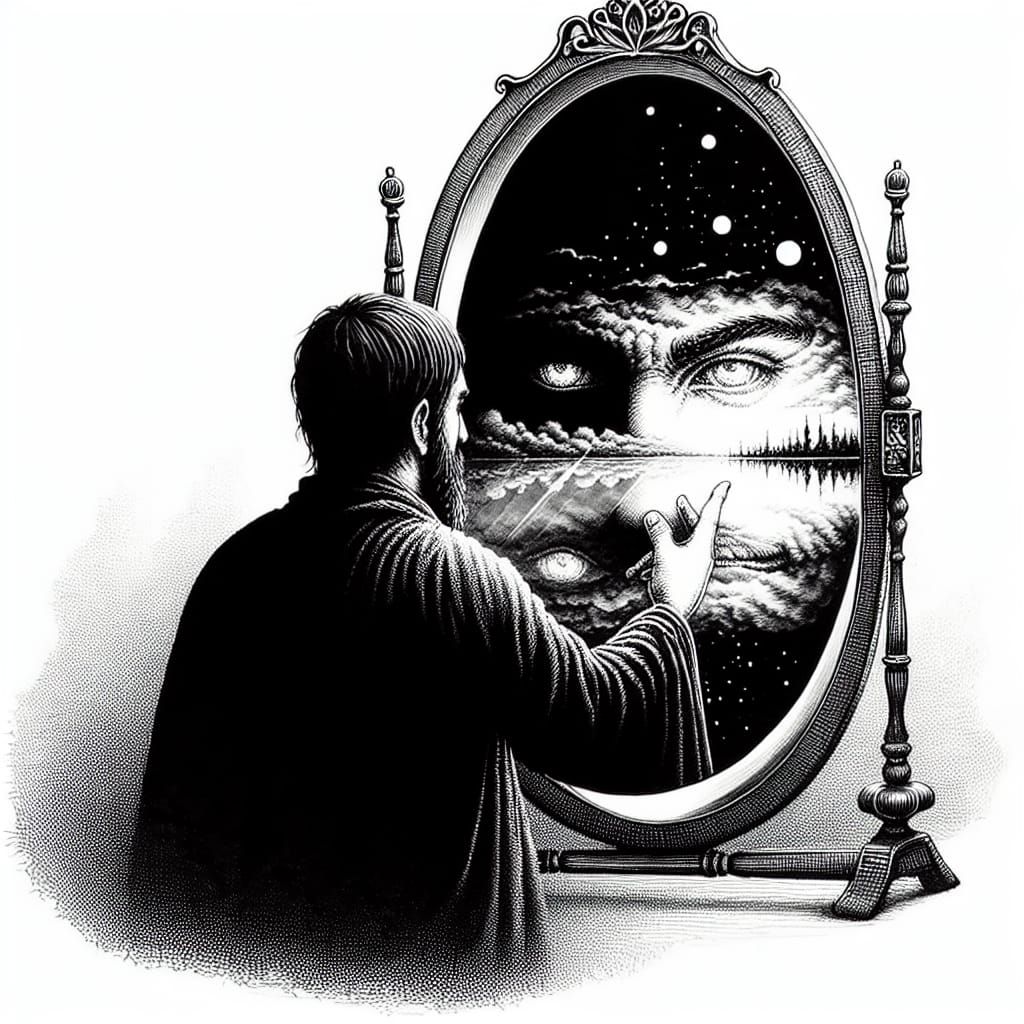 Mirror of Self-Hatred in Antique Monochrome Style