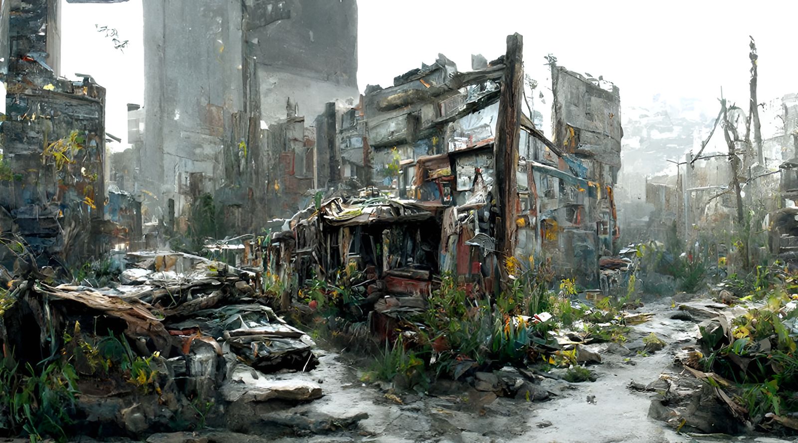 Post-Apocalyptic Cityscape Painting in Photorealistic Style
