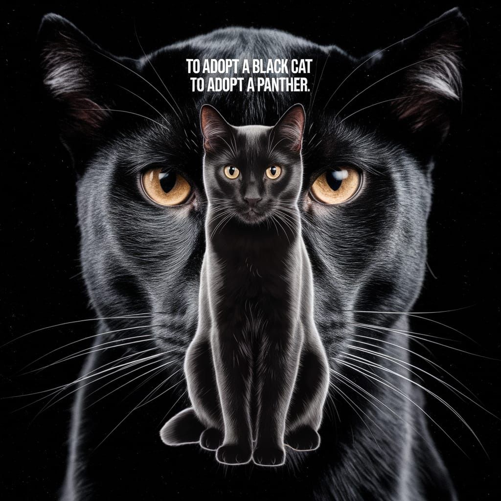 Black Cat Double Exposure with Black Panther