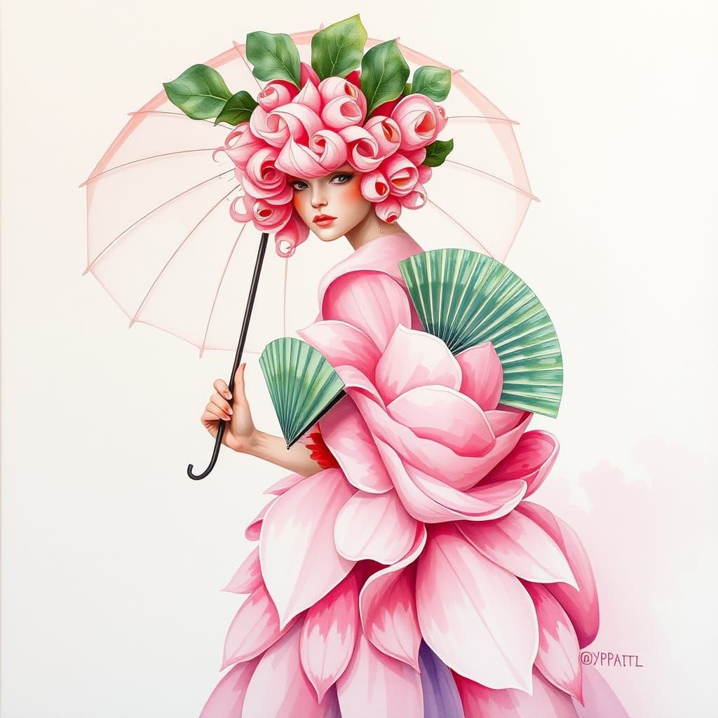 Whimsical Radish Goddess in Gouache Watercolor Style