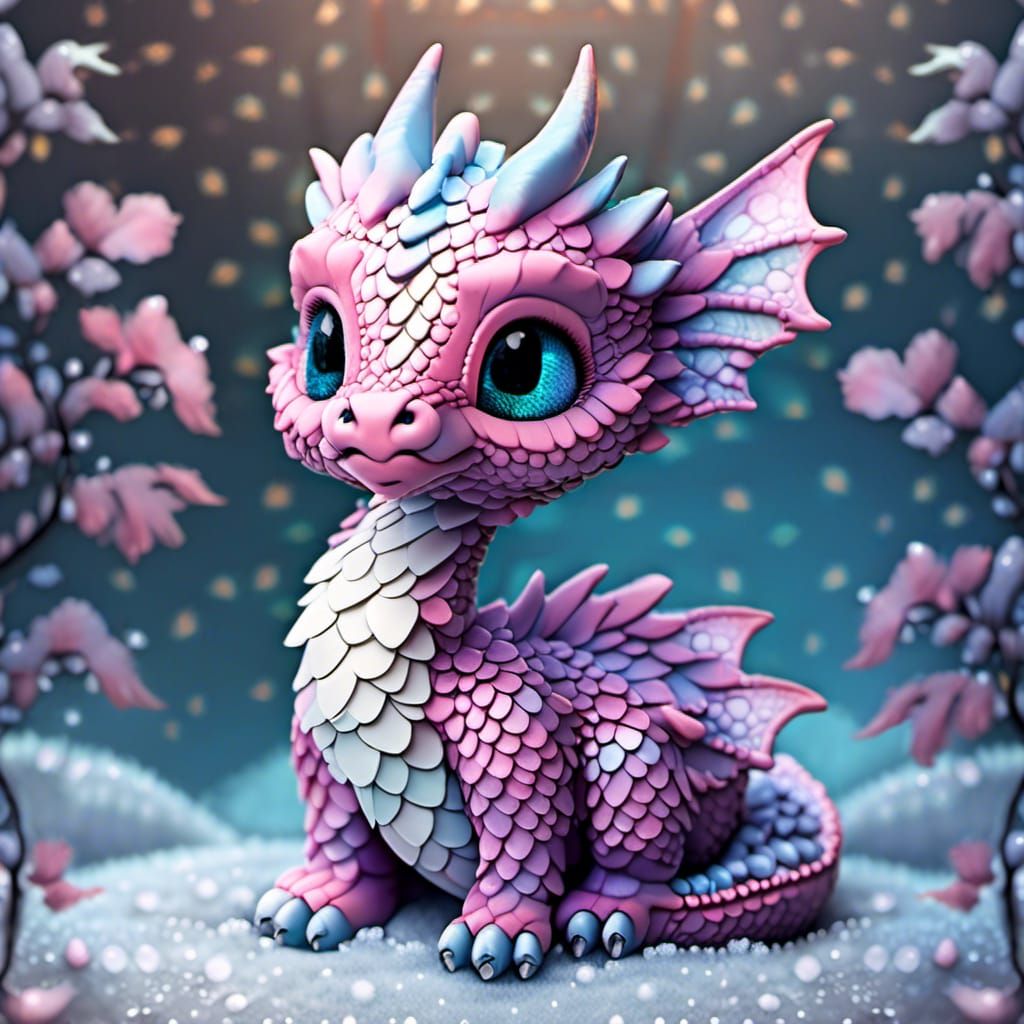 Chibi Dragon Hatchling in Moonlit 3D Rendering