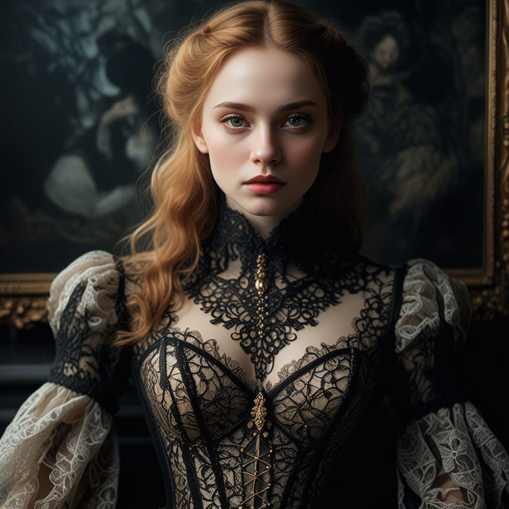 Gothic Woman in Lace: A Dark Romantic Portrait