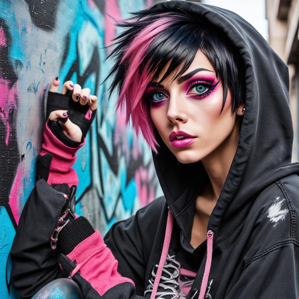 Confident Young Woman Creates Street Art Masterpiece