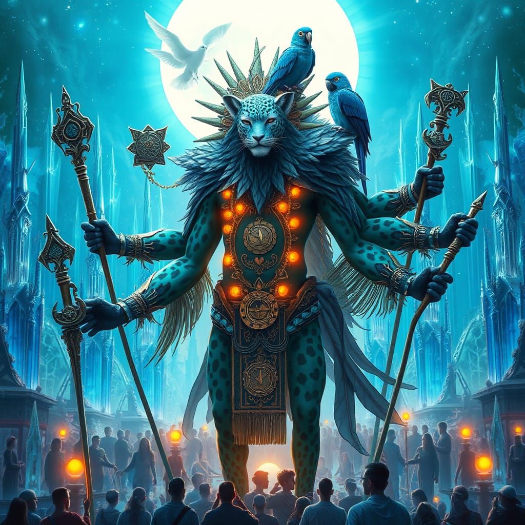 Blue Leopard Shaman in Iridescent Metropolis