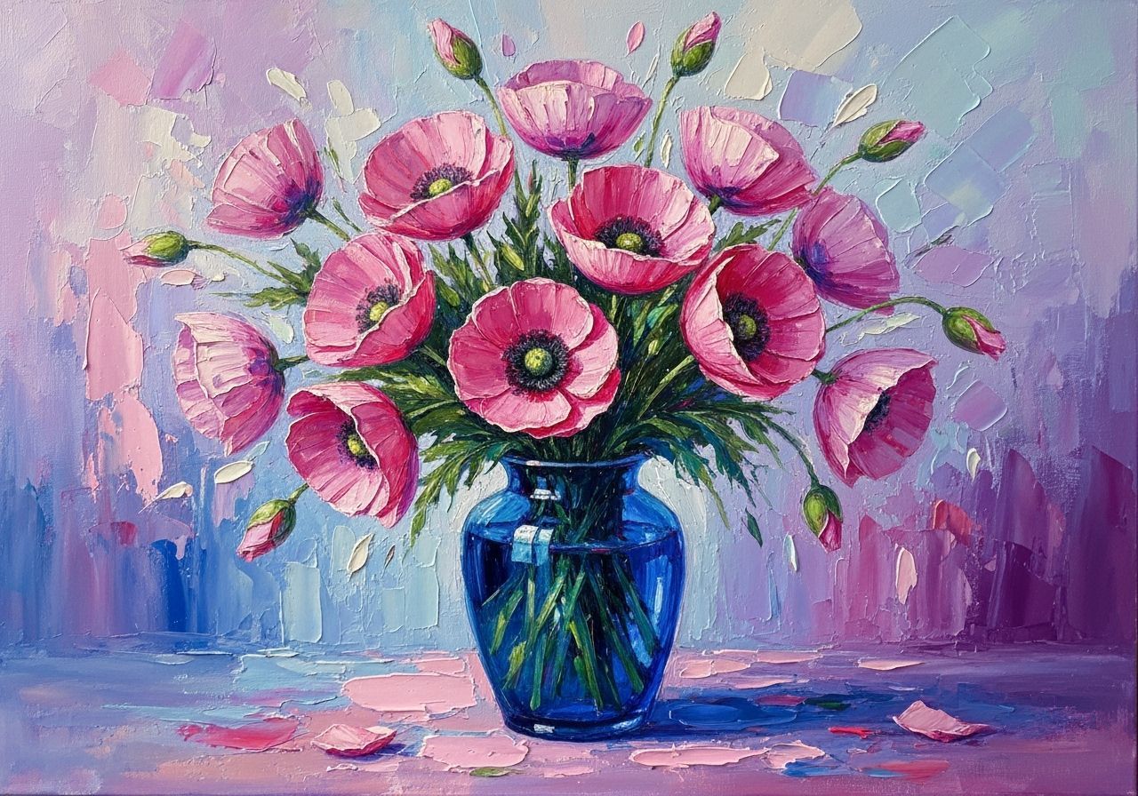 Pink Poppies in Impasto Style