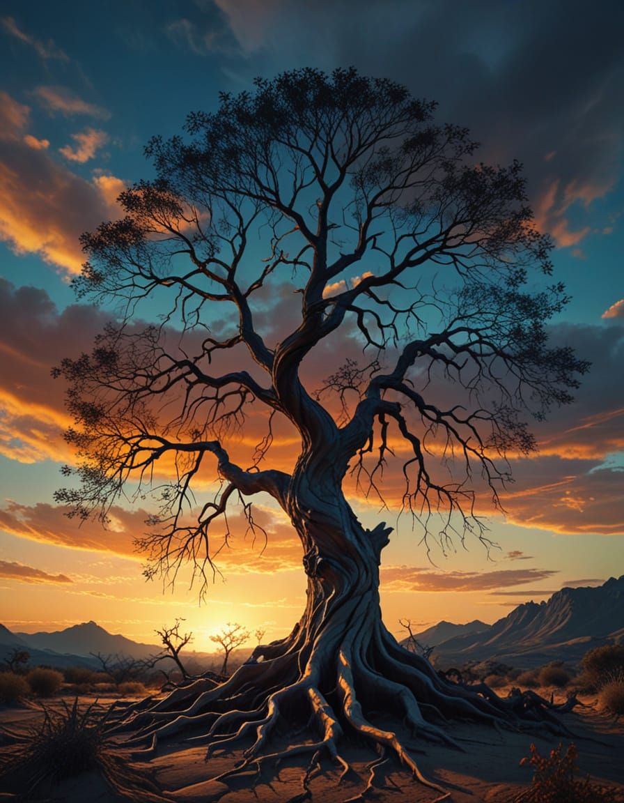 Twilight Tree: A Surreal Impasto Landscape