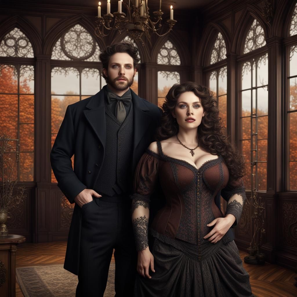 Gothic Romance: Victorian Couple in Autumn