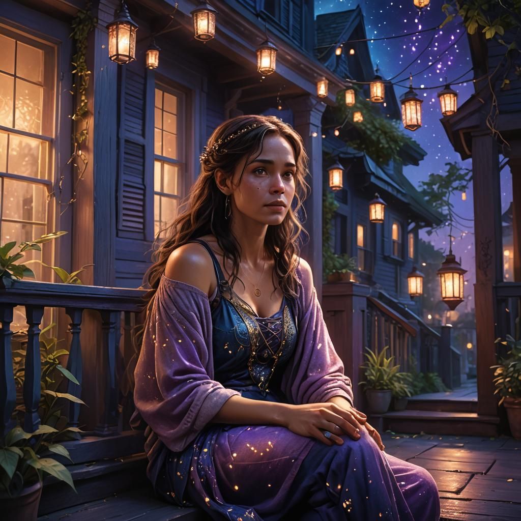 Dreamlike Portrait of a Woman on a Porch
