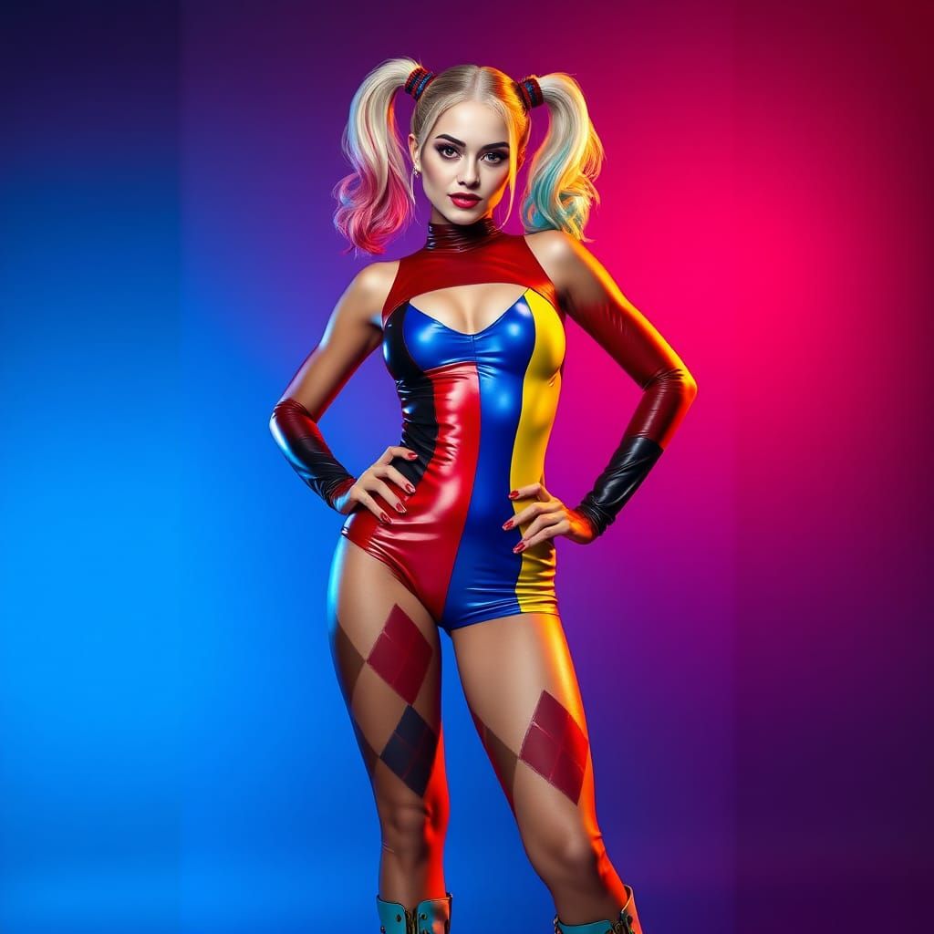 Hyperrealistic Harley Quinn Inspired Woman Posing