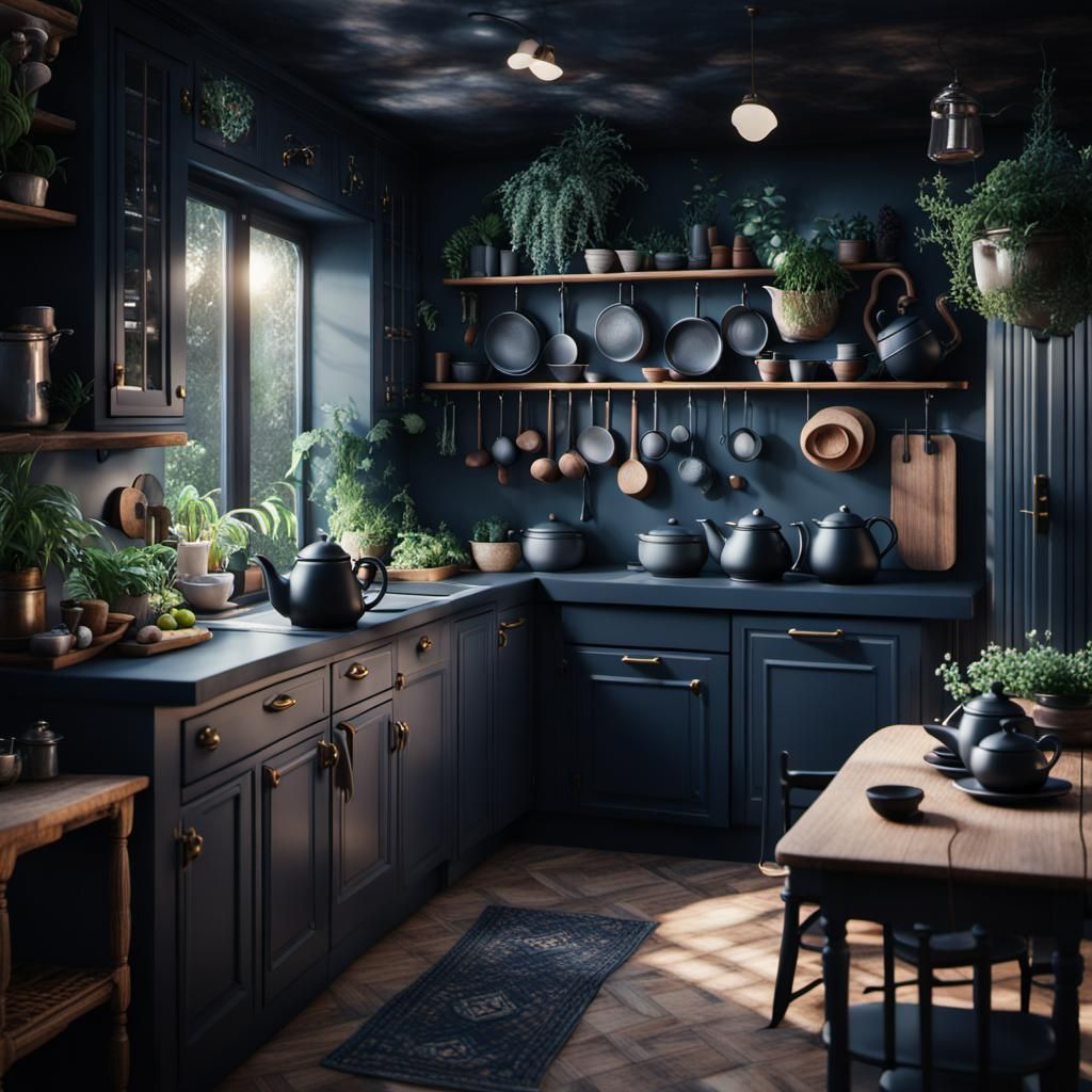 Cottagecore Kitchen with Mushroom Tea Set