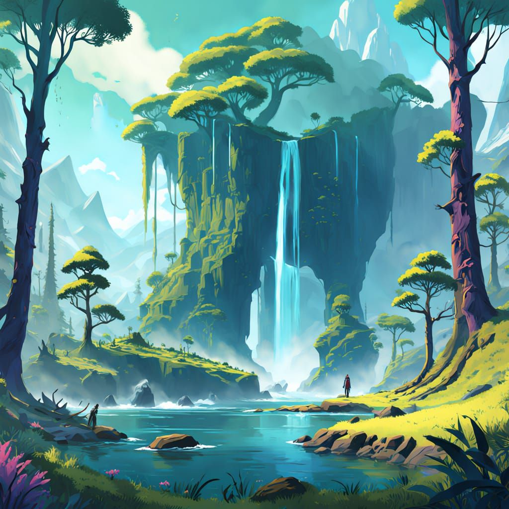 Mystical Forest Realm in Cyberpunk Style