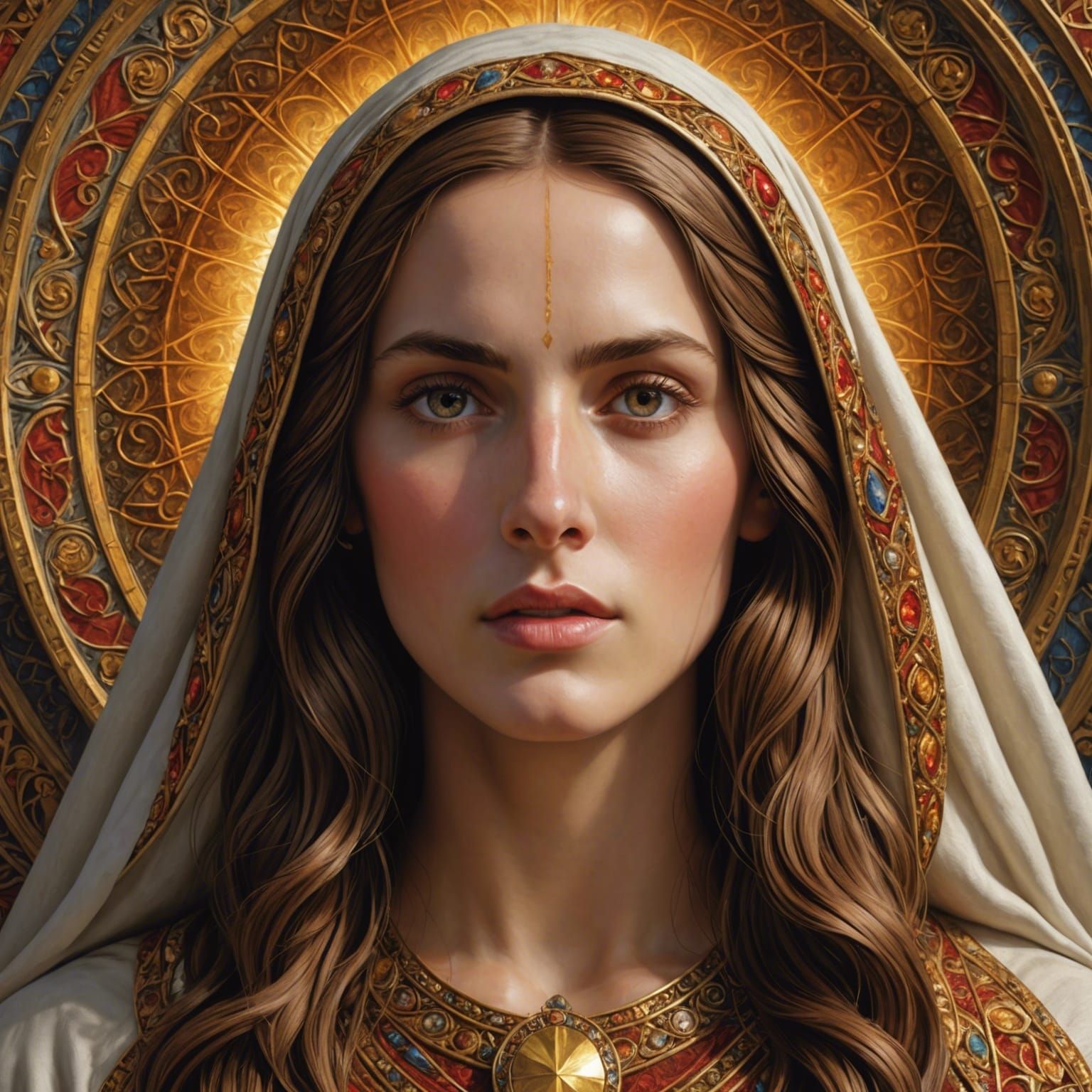 <lora:Isa Style:1.0> Craft an artwork depicting Mary Magdalene in profound enlightenment. Highlight her serene expressio...