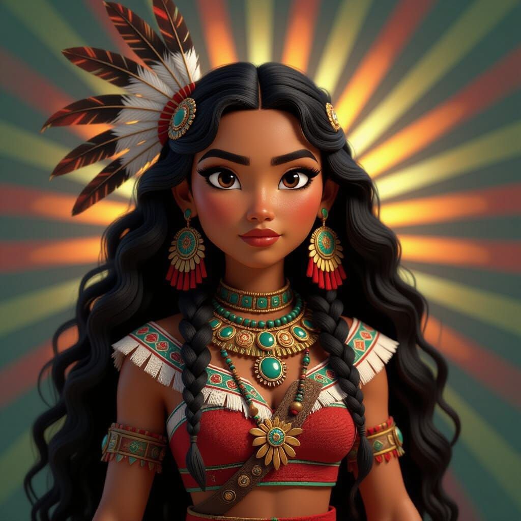 Maya-Aztec Warrior Princess in 3D Digital Art Style