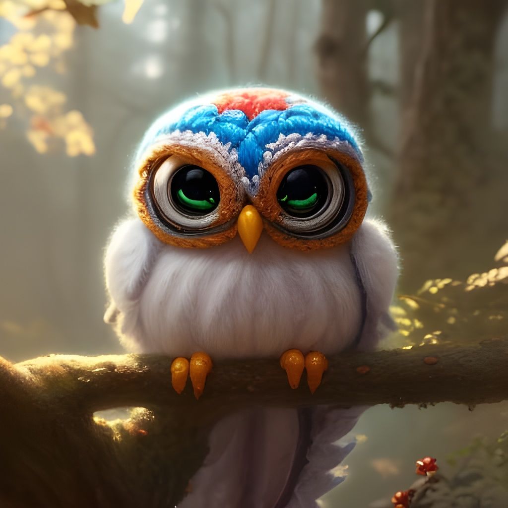 Adorable Knitted Yarn Owl in Detailed Digital Art