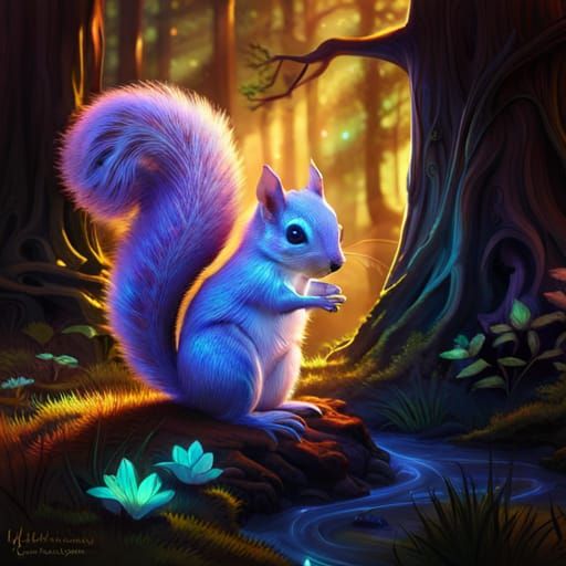 Glowing Celestial Squirrel in Enchanted Forest
