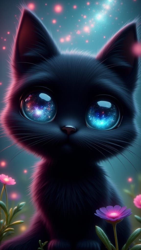 Animated Black Cat with Galaxy Eyes