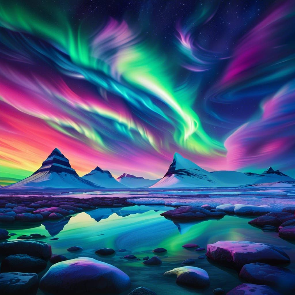 Iceland Aurora Borealis in Holographic Astral Style