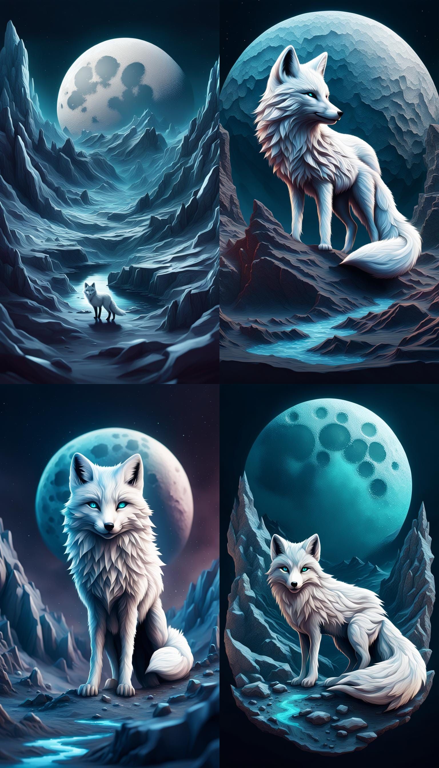 Arctic Fox Gaming Logo on Moonscape, Digital Art