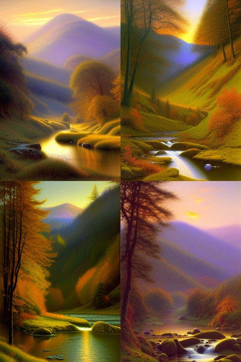 Misty Mountains at Dawn in Pre-Raphaelite Style