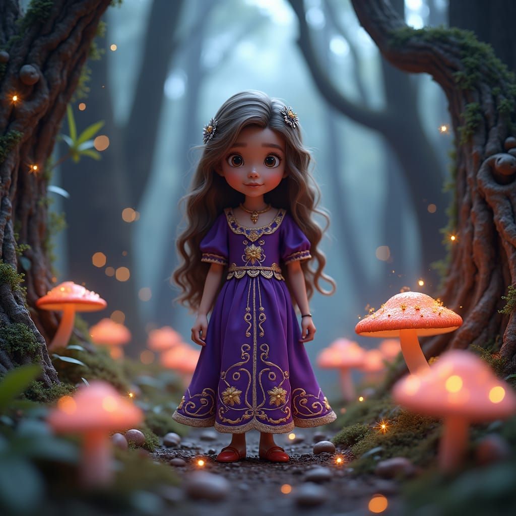 Girl in Mystical Forest, Dreamlike Photorealistic Rendering