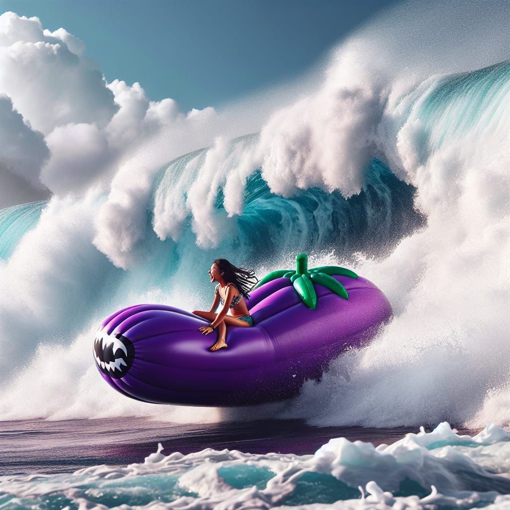 Girl Bodysurfing on Aubergine Pool Toy