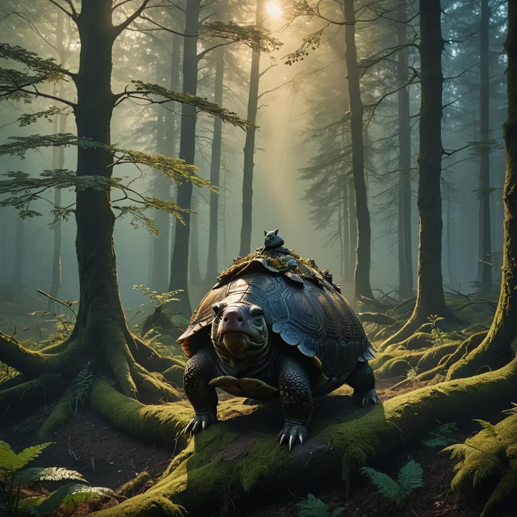 Half-Pig, Half-Turtle Creature in Mystical Forest