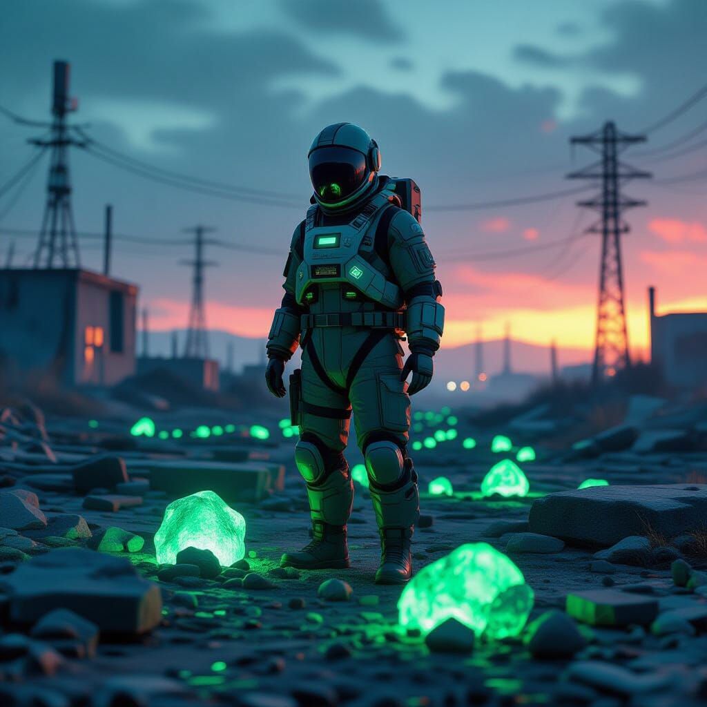 Post-Apocalyptic Wanderer in Devastated Nuclear Site