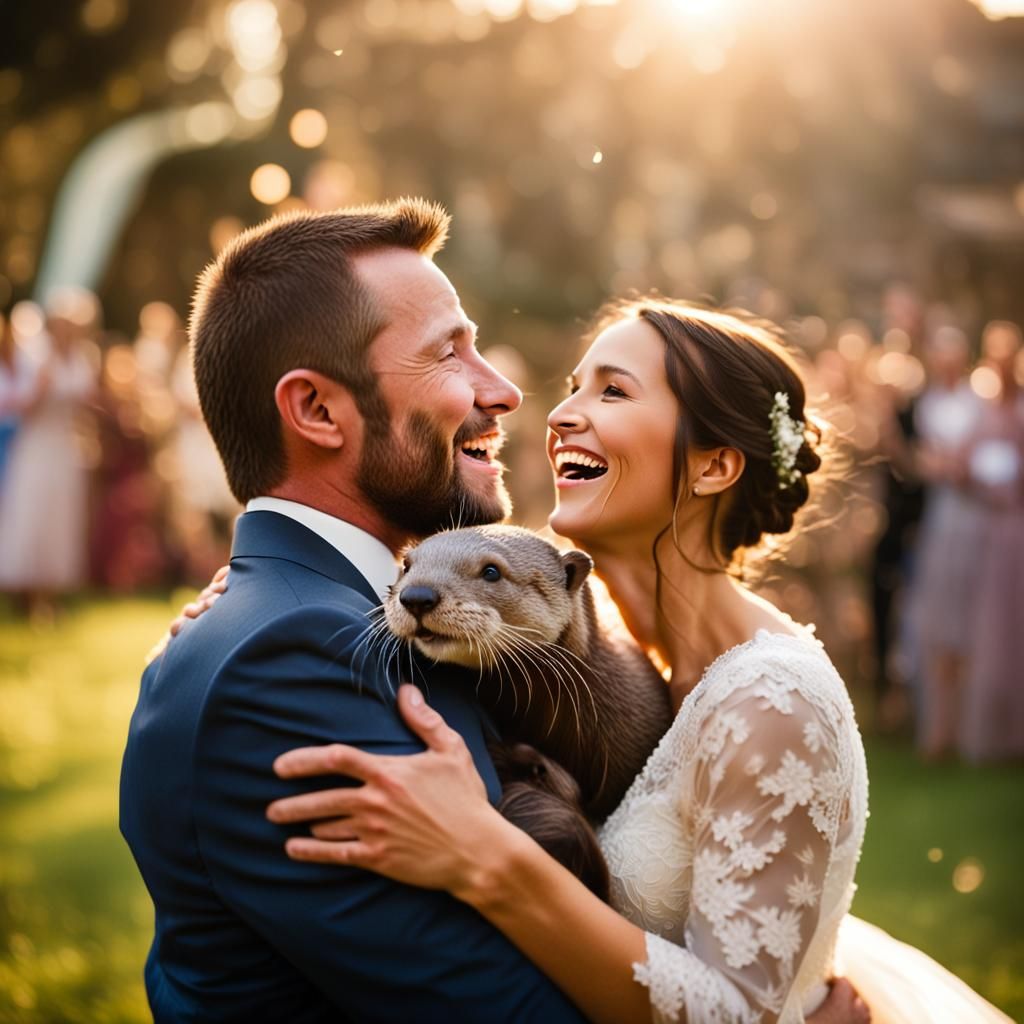 Playful Otter Photobombs Wedding Photo