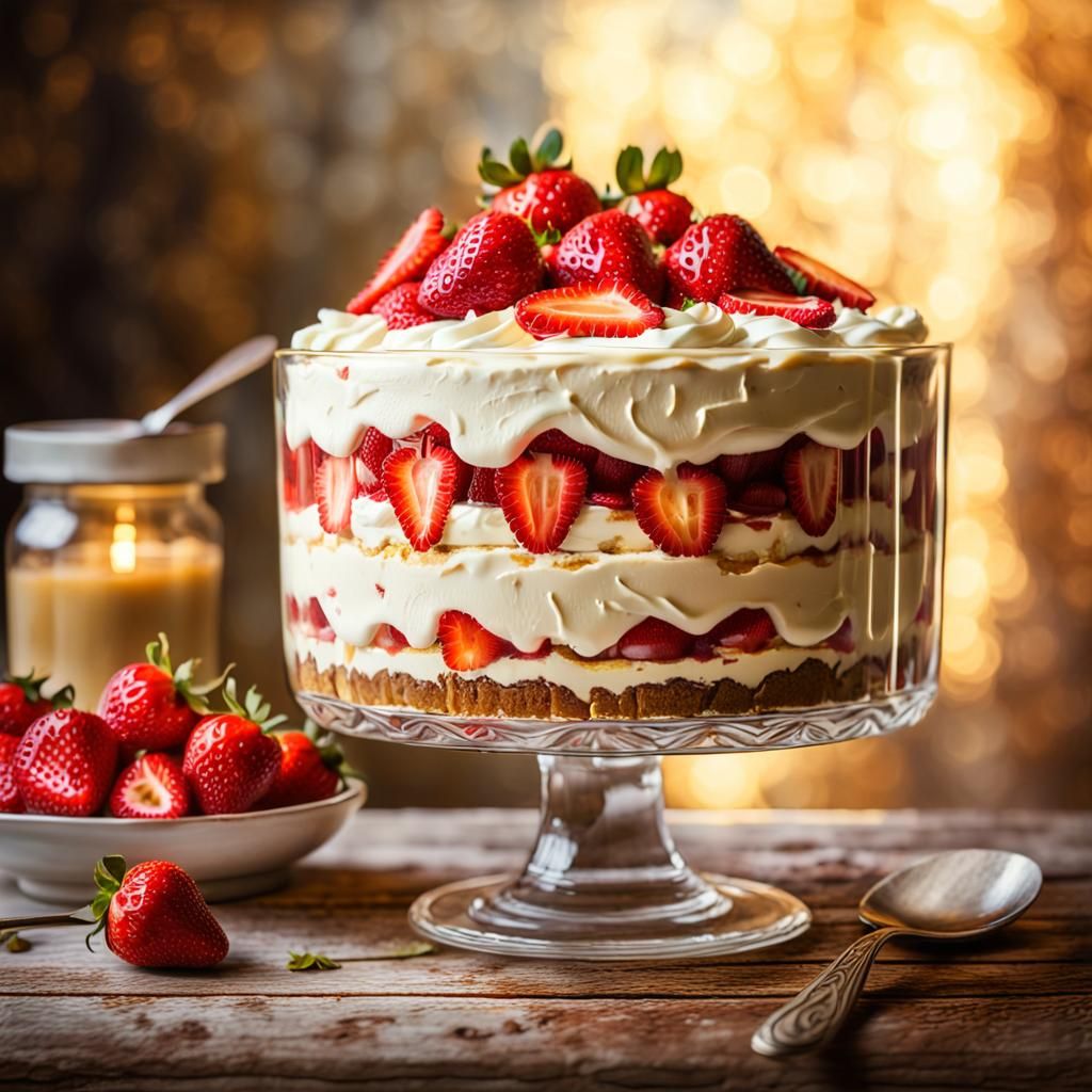 Decadent Strawberry Cheesecake Trifle as Oil Painting