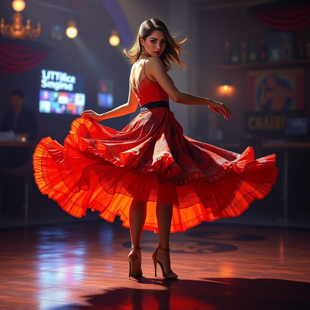 Sultry Salsa Dancer in Vibrant Skirt and Blouse