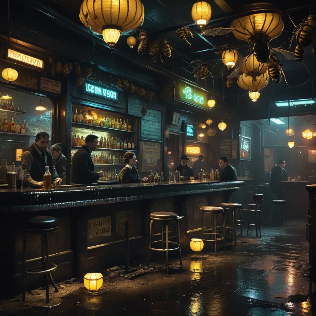 Honey Bee Bar in Eerie Dystopian Surrealism