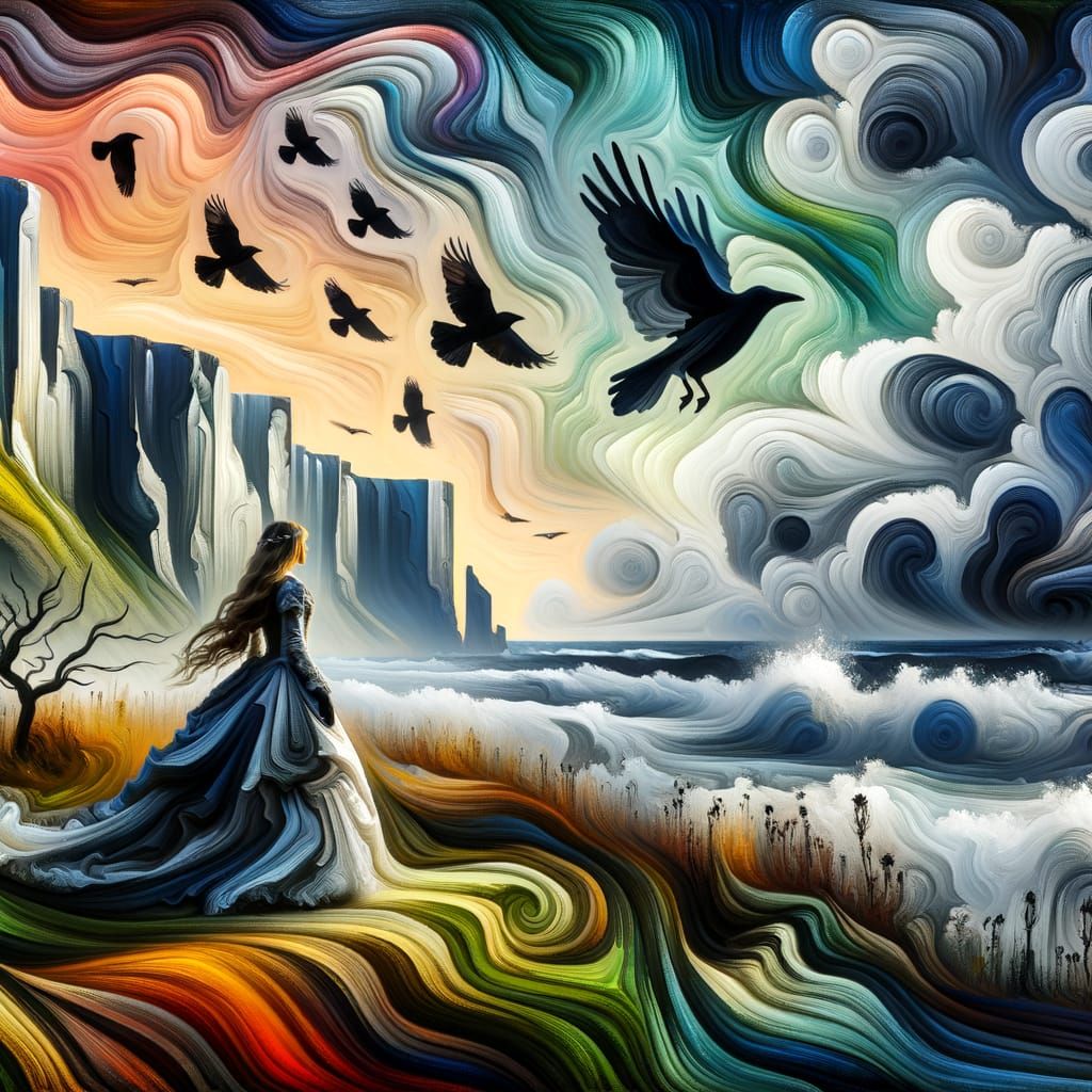 Melancholic Princess on Ireland's Stormy Cliffs