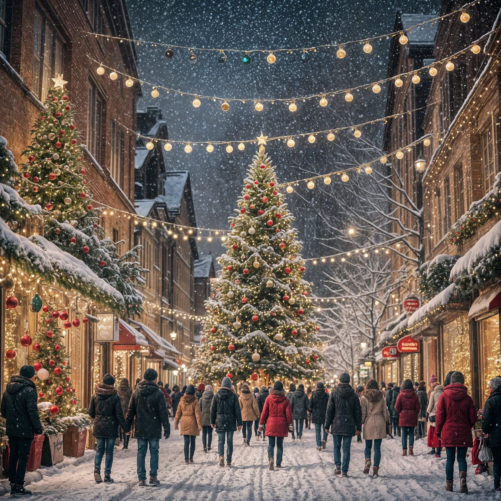 Christmas Street with Glittery Lights in Photorealistic Styl...