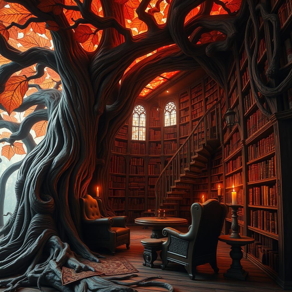 Whispers of Wonder in a Gnarled Tree Library