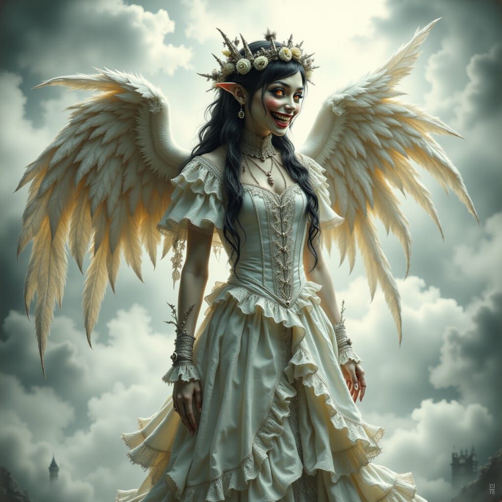 Angel with Demonic Grin in Ethereal Light