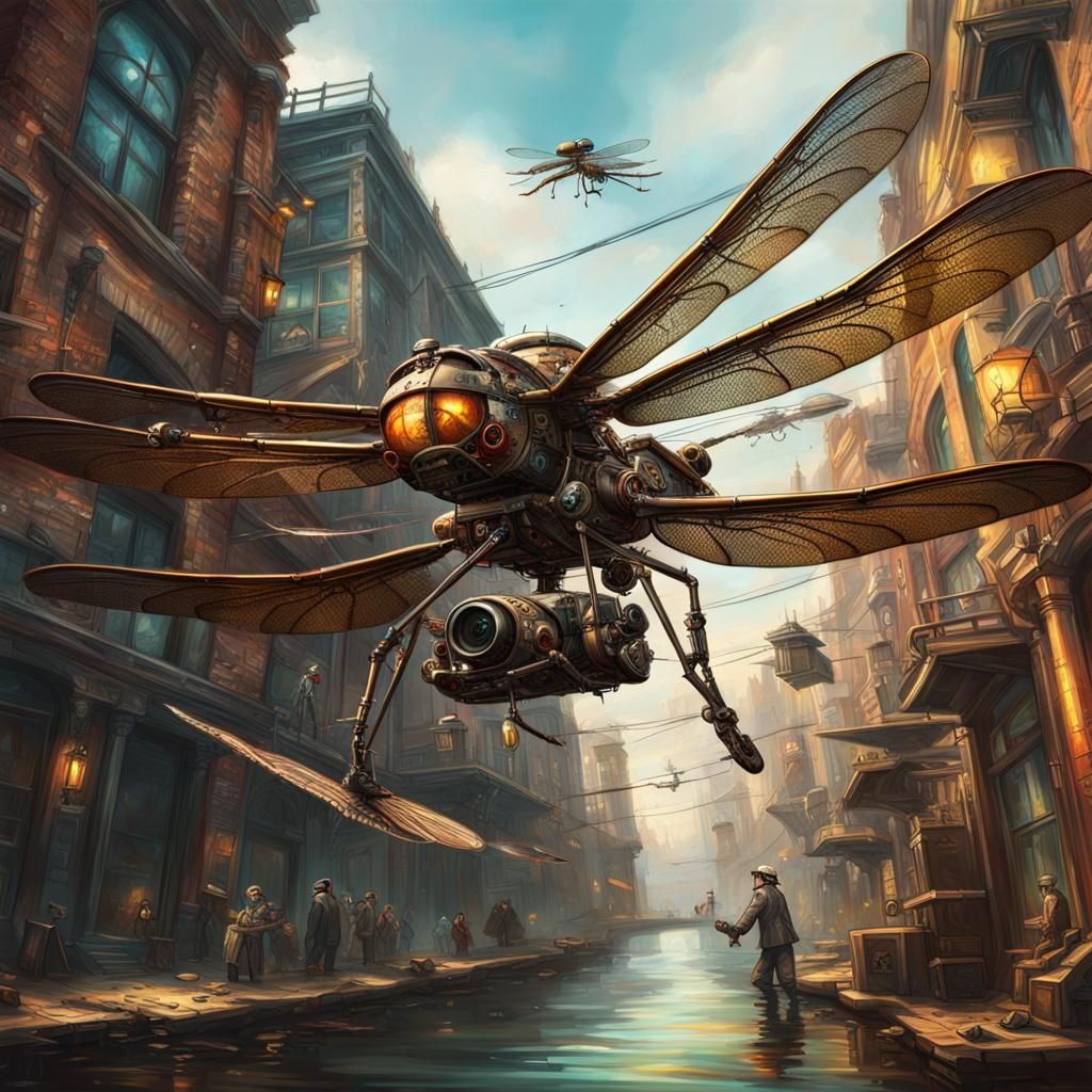 Steampunk Dragonfly Drone on Spy Mission