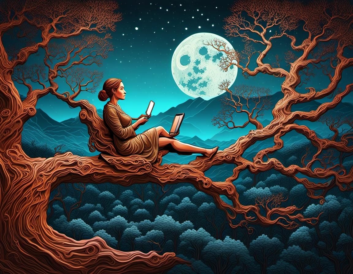 Girl on Branch in Vibrant Synthwave Graffiti Art