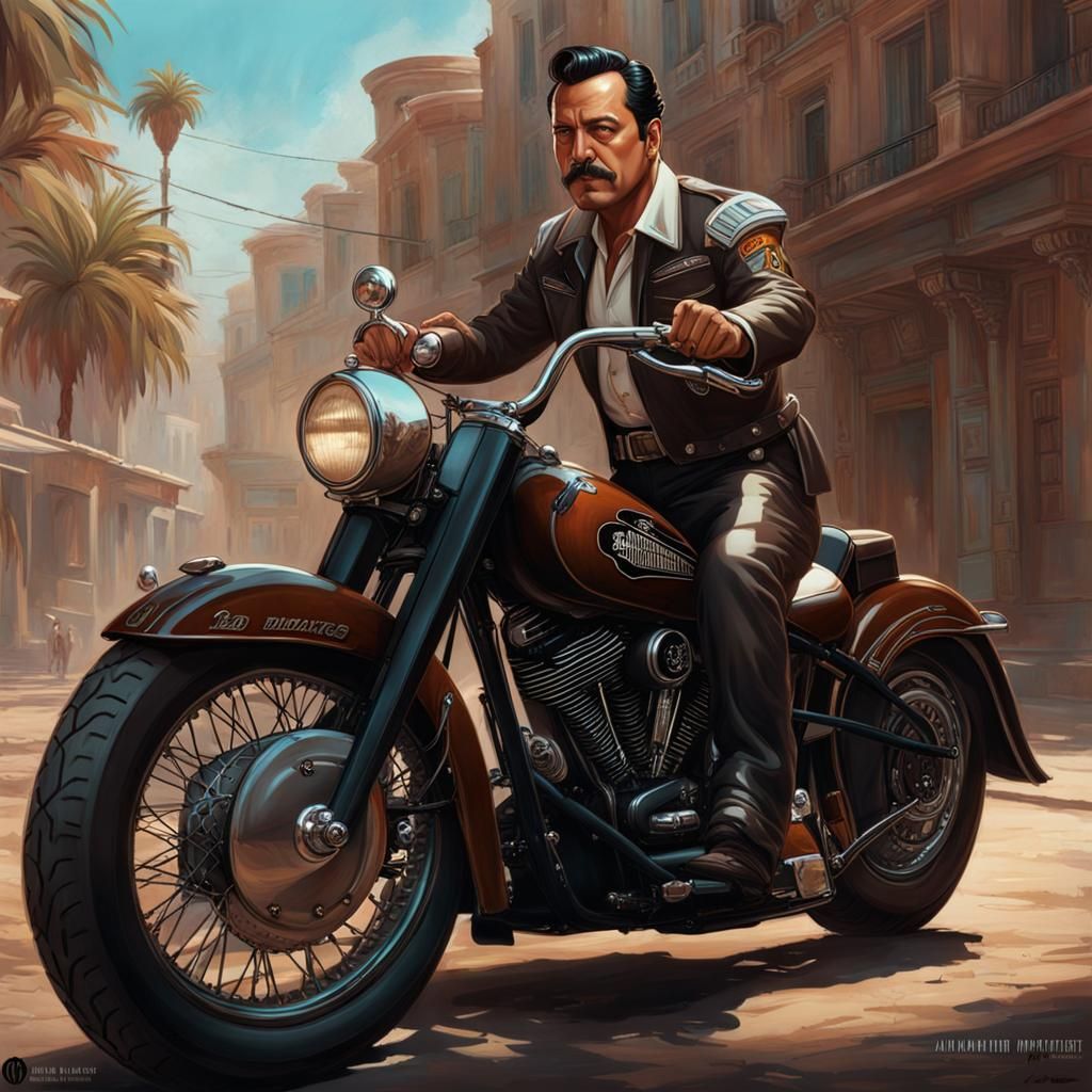 Young Man as Traffic Agent on Harley, Detailed Portrait