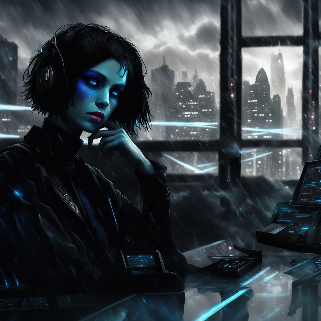 Cyberpunk Goth Model in a Sci-Fi Landscape