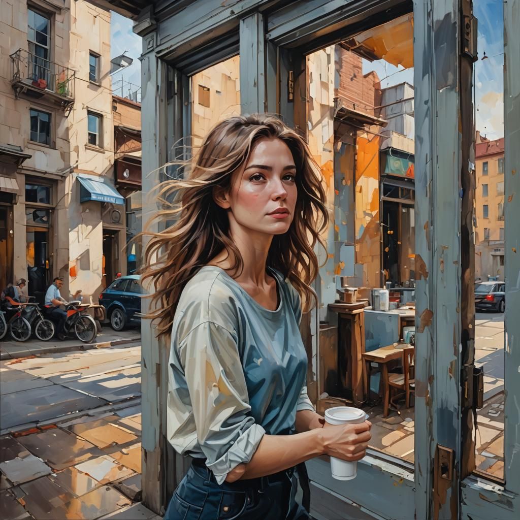 Woman Gazing at Horizon as Oil Painting