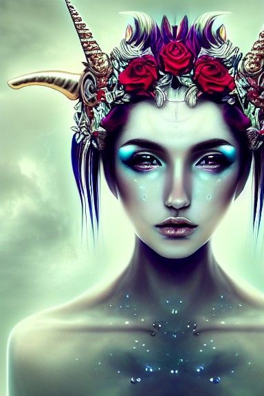 Love Goddess Portrait with Steampunk Unicorn Crown