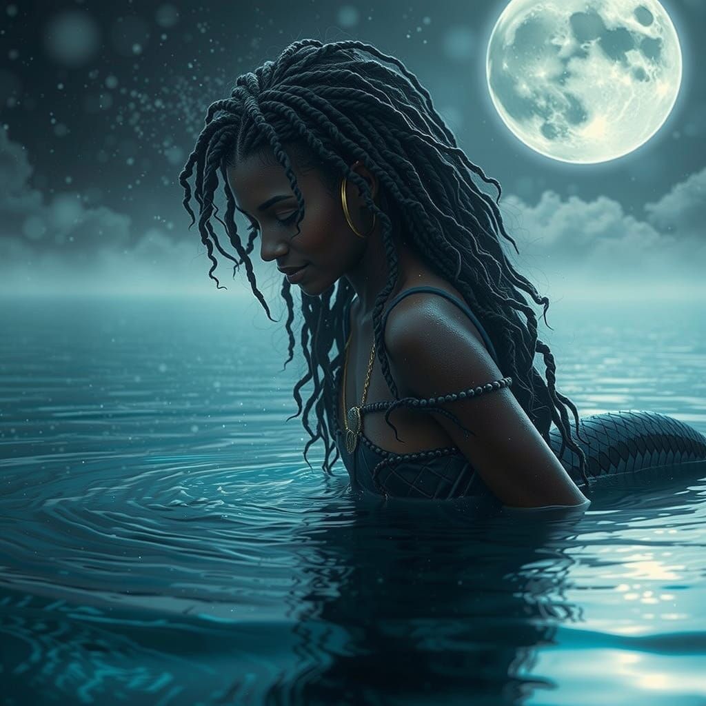 Serpentine Goddess Emerges from Moonlit Lake in Cinematic Fi...