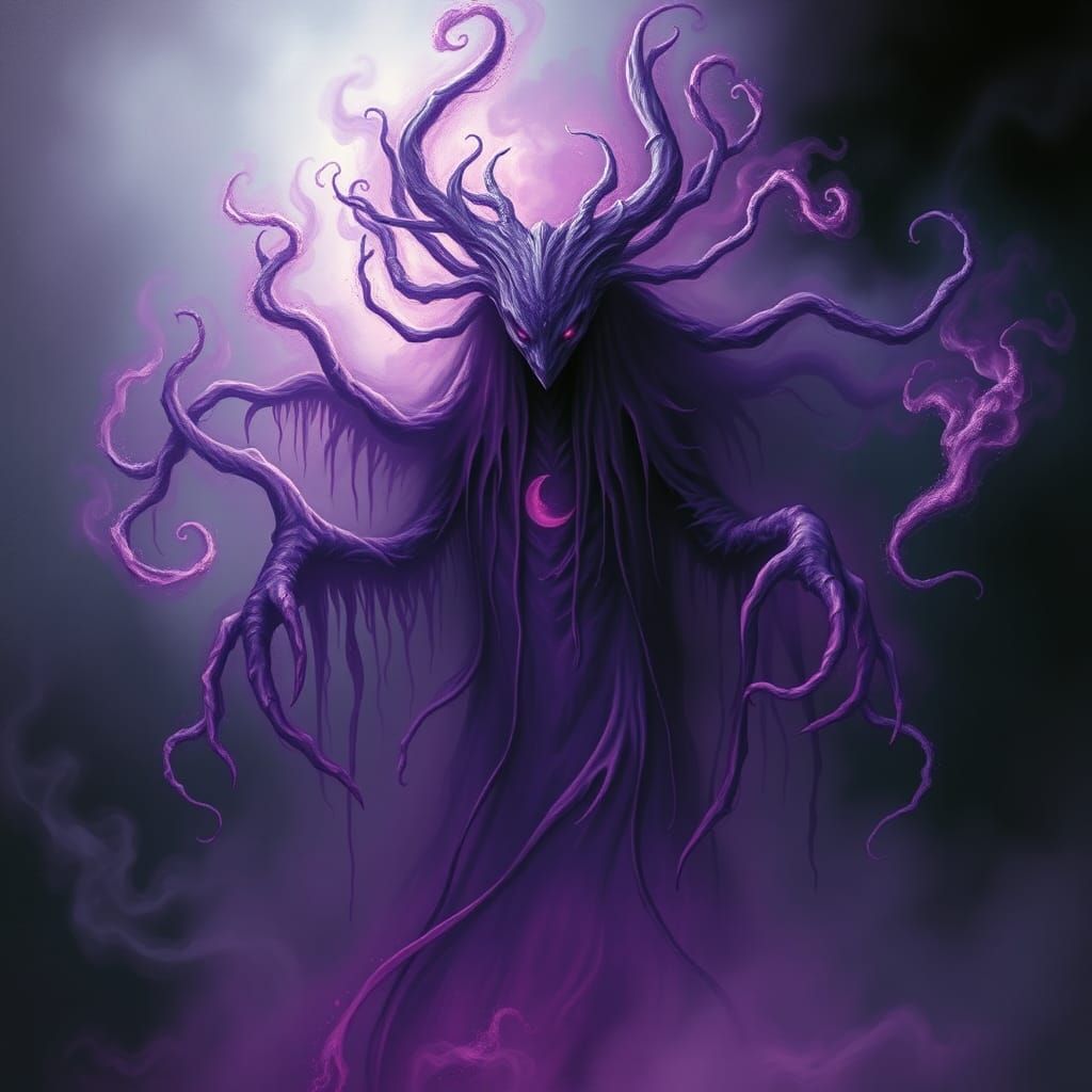 Mystical Purple Being in Abstract Expressionist Style