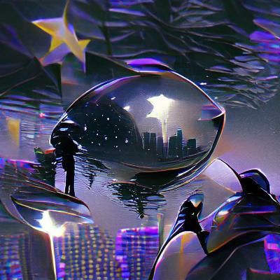 Futuristic Crystal Ball Noir Reflections