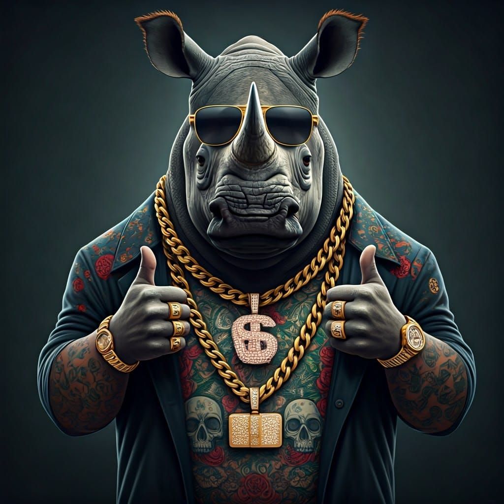 Rhino Rapper Oozes Swagger in Bold, Tattooed Attire