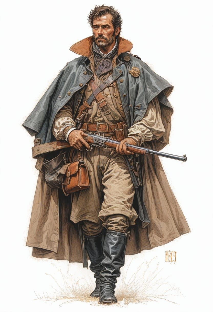 16th Century Coachman with Blunderbuss Illustration